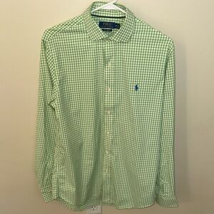 Polo Ralph Lauren Performance Shirt Mens M Green plaid Gingham Button Down